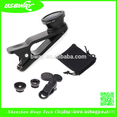 Universal 3-in-1 Clip lens 0.67x Wide Angle 10x Macro Lens 180 Degree Fisheye Lens